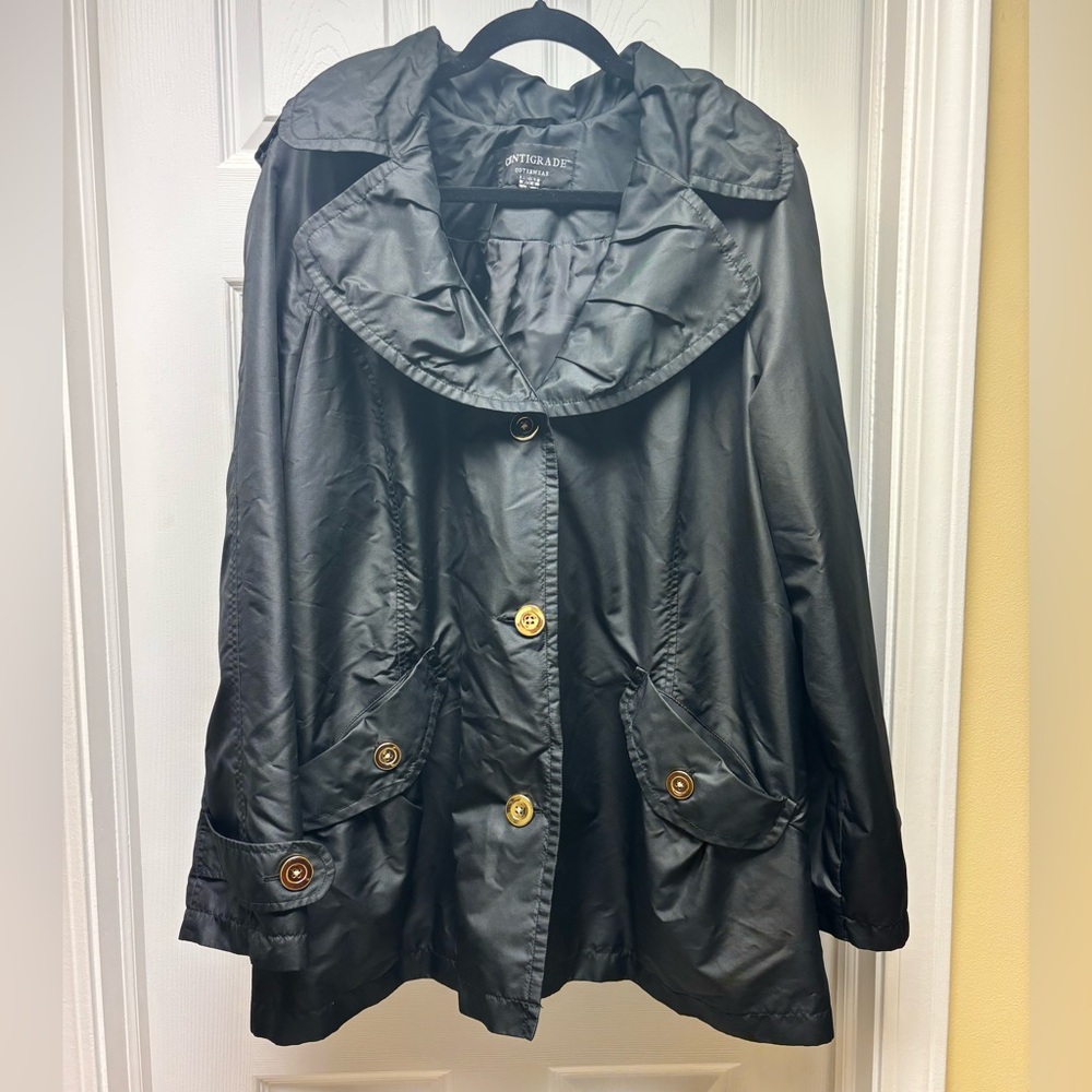 Centigrade Black Button-Front Coat Women’s 1X – Lightweight Trench Style Jacket